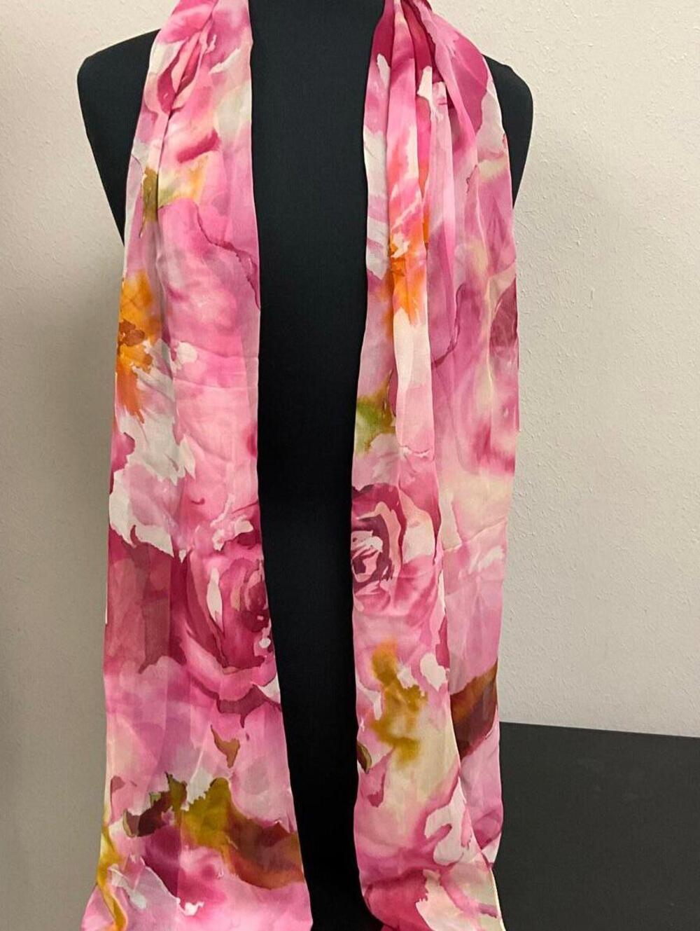 Watercolor Rose Print Silky Scarf